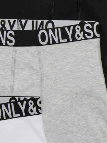 ONLY & SONS Junior 3er-Set: Boxershorts in Weiß/ Grau/ Schwarz