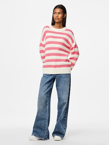 Pieces Pullover in Weiß/ Rosa
