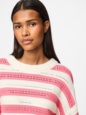 Pieces Pullover in Weiß/ Rosa