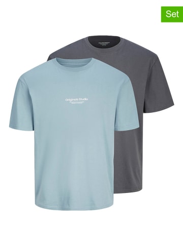 JACK & JONES Junior 2er-Set: Shirts "Vesterbro" in Hellblau/ Anthrazit