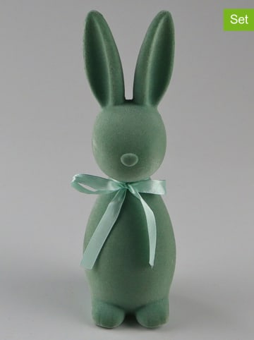 AM Design 2er-Set: Dekofiguren ''Hase'' in Türkis - (B)7 x (H)23 x (T)6 cm