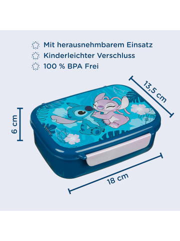 SCOOLI Brotzeitdose "Lilo & Stitch" in Blau - (B)18 x (H)13,5 x (T)6 cm