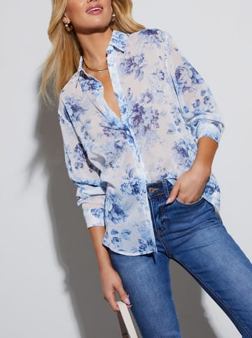Milan Kiss Bluse in Weiß/ Blau