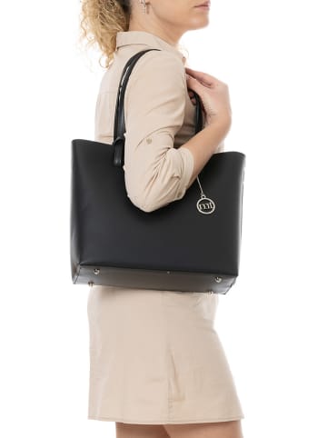 Mia Tomazzi Leder-Schultertasche "Zanella" in Schwarz - (B)31 x (H)26 x (T)14 cm
