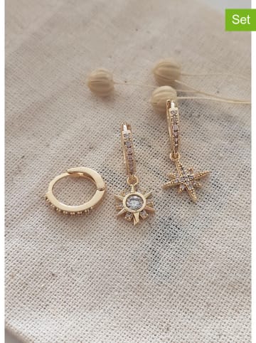 atelier MIU 3er-Set: Vergold. Creolen mit Edelsteinen