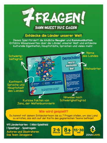 ZENAGAME Kartenspiel "7 Fragen! Länder" - ab 8 Jahren
