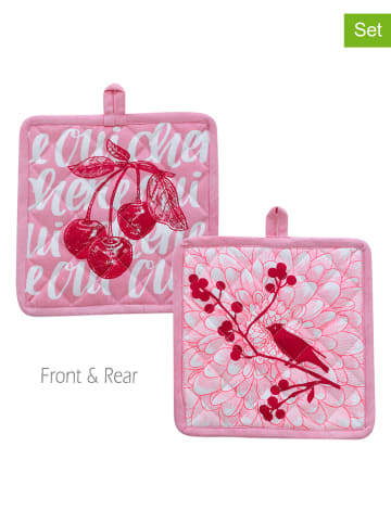 Overbeck and Friends 2er- Set: Topflappen ''Oui Cherie'' in Rosa/ Rot - (L)20 x (B)20 cm