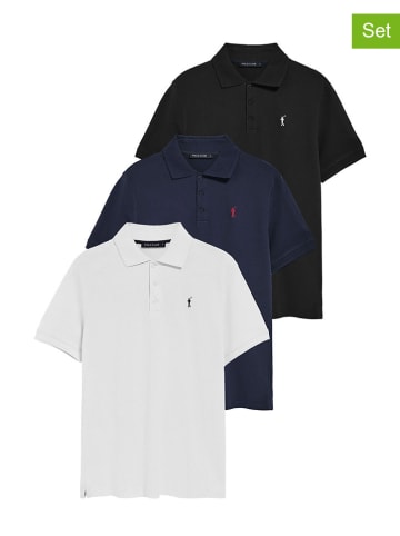 Polo Club 3er-Set: Poloshirt in Dunkelblau/ Schwarz/ Weiß