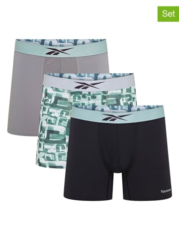 Reebok Bokserki (3 pary) "Shand" w kolorze czarno-zielono-szarym