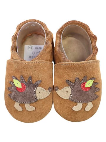 Hobea Leder-Krabbelschuhe "Igel" in Hellbraun