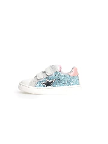 Naturino Leder-Sneakers "Pinn" in Weiß/ Hellblau/ Rosa