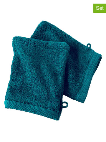 Soft by Perle de Coton 2er-Set: Waschhandschuhe ''Epo'' in Petrol