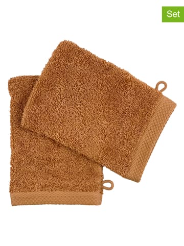 Soft by Perle de Coton 2er-Set: Waschhandschuhe ''Epo'' in Kamel