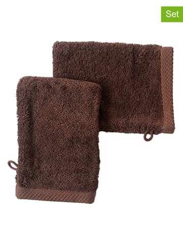 Soft by Perle de Coton 2er-Set: Waschhandschuhe ''Epo'' in Braun