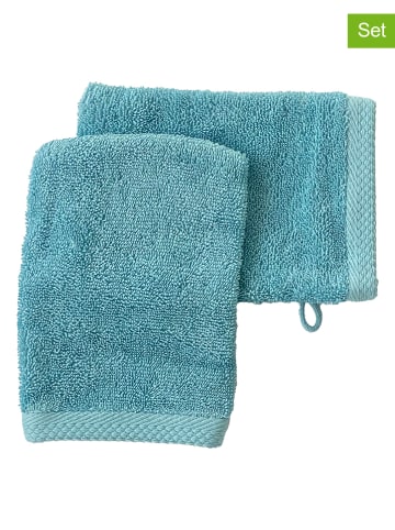 Soft by Perle de Coton 2er-Set: Waschhandschuhe ''Epo'' in Türkis