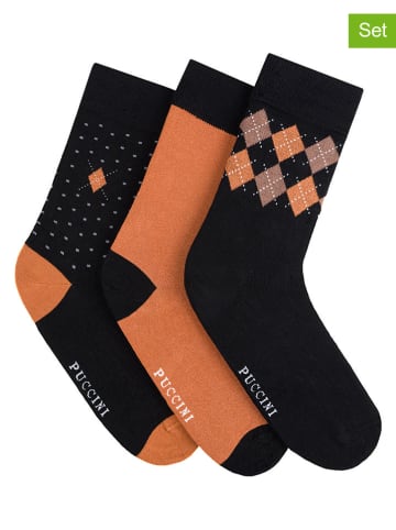 Puccini 3er-Set: Socken in Schwarz/ Orange