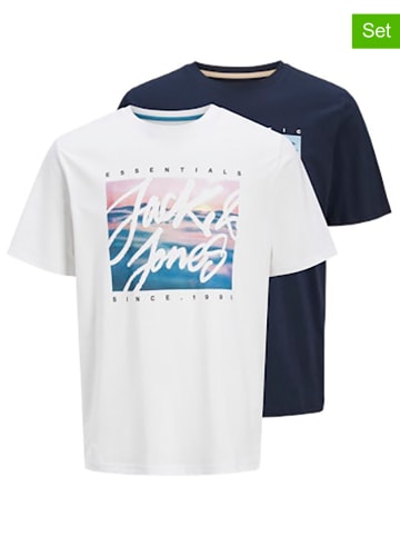 Jack & Jones 2er-Set: Shirt in Weiß/ Dunkelblau