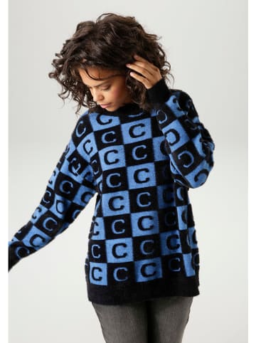 Aniston Pullover in Schwarz/ Blau