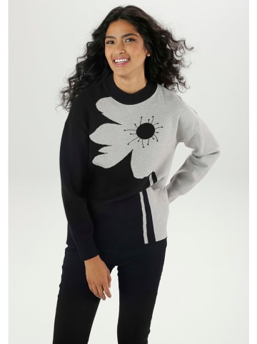 Aniston Pullover in Schwarz/ Grau