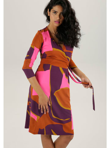 Aniston Jurk auberginekleurig/camel/roze