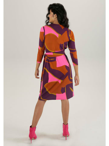 Aniston Jurk auberginekleurig/camel/roze