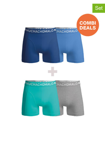 Muchachomalo 4er-Set: Boxershorts in Blau/ Türkis/ Grau