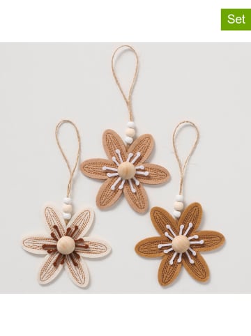 Boltze 3-delige set: deco hangers "Berde" bruin/wit - (H)10 cm