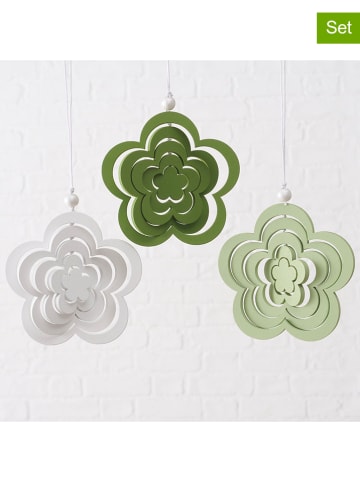 Boltze 3er-Set: Dekoanhänger "Blossy" in Grün/ Weiß - (H)9,4 cm