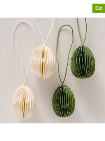 Boltze 4er-Set: Dekoanhänger "Eggo" in Creme/ Grün - (H)4,5 cm