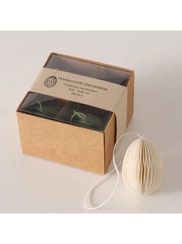 Boltze 4er-Set: Dekoanhänger "Eggo" in Creme/ Grün - (H)4,5 cm