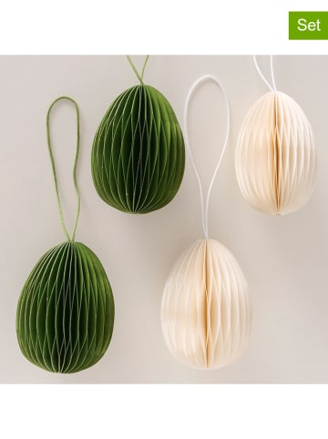 Boltze 4er-Set: Dekoanhänger "Eggo" in Creme/ Grün - (H)8 cm