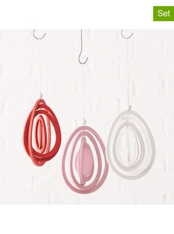 Boltze 3er-Set: Dekoanhänger "Leonita" in Rot/ Rosa/ Weiß - (H)13 cm