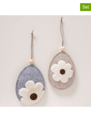 Boltze 2-delige set: deco hangers "Nayla" blauw/grijs - (H)14 cm