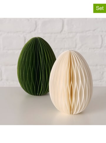 Boltze 2er-Set: Dekoaufsteller "Eggo" in Creme/ Grün - (H)12 x Ø 9 cm