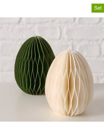 Boltze 2er-Set: Dekoaufsteller "Eggo" in Creme/ Grün - (H)9 x Ø 7 cm