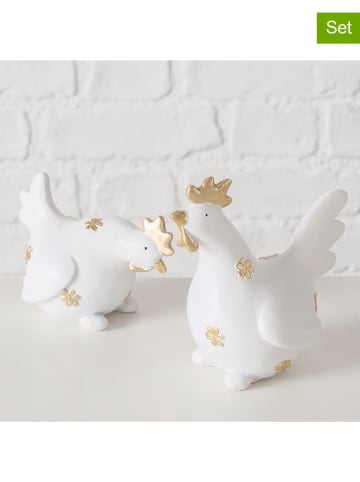 Boltze 2-delige set: deco figuren "Blair" wit/goudkleurig - (H)10,5 cm