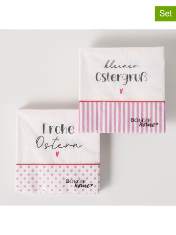 Boltze 2er-Set: Servietten "Ladina" in Weiß/ Pink - 2x 20 Stück