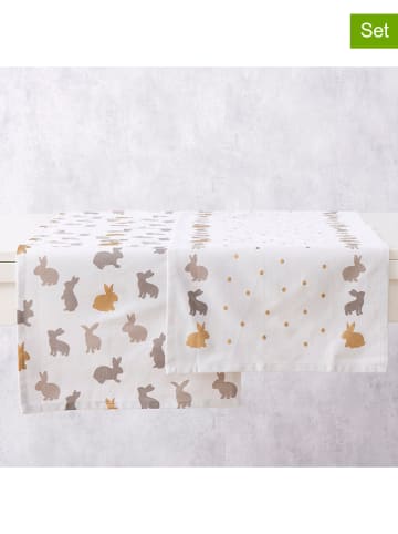 Boltze 2er-Set: Tischläufer "Tinka" in Weiß/ Grau/ Gold - (L)140 x (B)40 cm