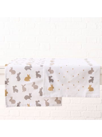 Boltze 2-delige set: tafellopers "Tinka" wit/grijs/goudkleurig - (L)140 x (B)40 cm