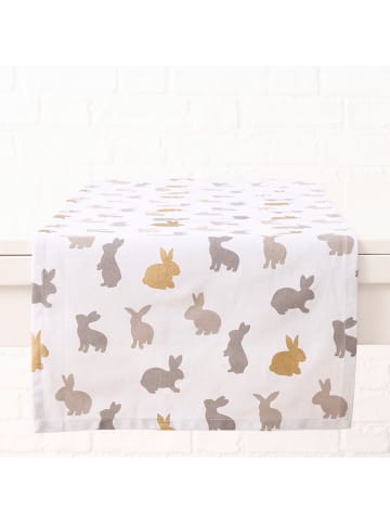 Boltze 2-delige set: tafellopers "Tinka" wit/grijs/goudkleurig - (L)140 x (B)40 cm