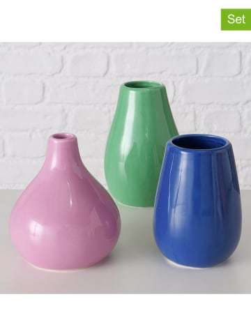 Boltze 3er-Set: Vasen "Buntia" in Rosa/ Blau/ Grün - (H)13 x Ø 10 cm