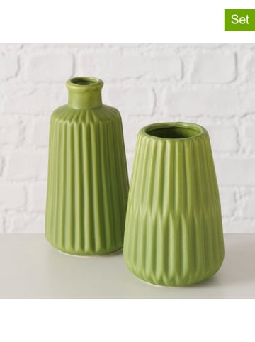 Boltze 2er-Set: Vasen "Esko" in Grün - (H)17 x Ø 10 cm