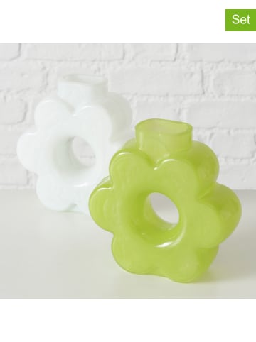 Boltze 2-delige set: vazen "Loppy" wit/groen - (H)16 cm
