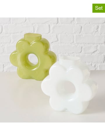 Boltze 2er-Set: Vasen "Loppy" in Weiß/ Grün - (H)20 cm