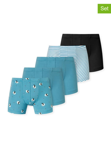 Schiesser 5er-Set: Boxershorts in Türkis/ Schwarz