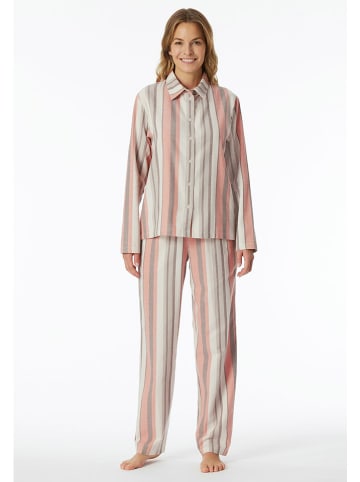 Schiesser Pyjama in Creme/ Orange/ Grau