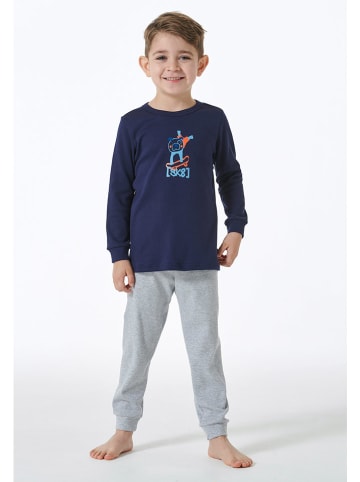 Schiesser Pyjama in Dunkelblau/ Grau