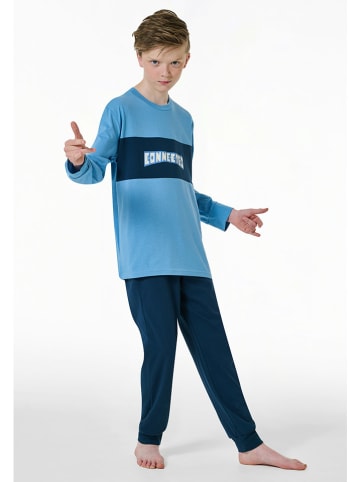 Schiesser Pyjama in Dunkelblau/ Hellblau