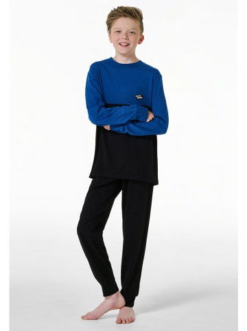 Schiesser Pyjama in Schwarz/ Blau