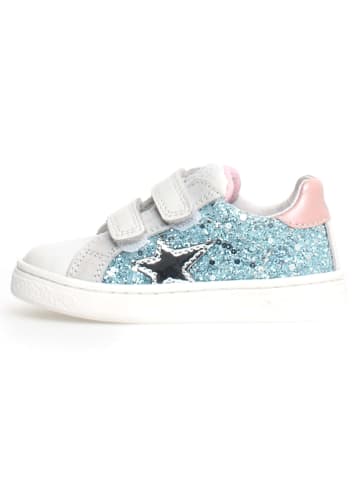Naturino Leder-Sneakers "Pinn" in Weiß/ Hellblau/ Rosa